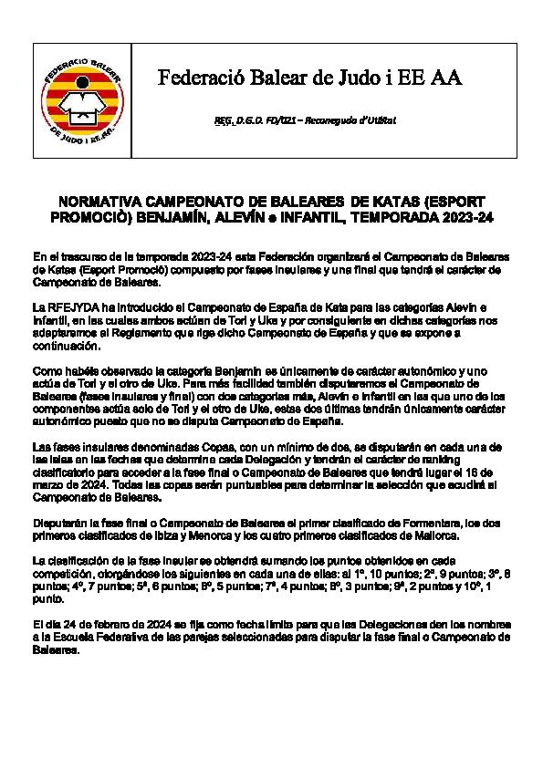 Normativa CTO de Baleares Katas Esport Promoció 2023-2024